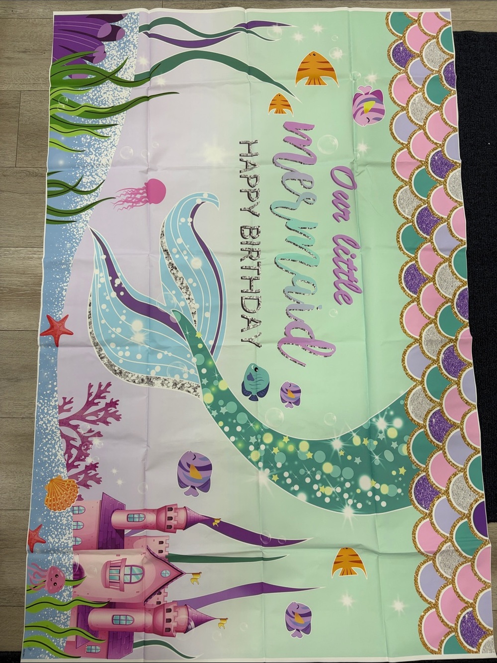 Our Little Mermaid Birthday Backdrop - Pastel Mermaid Tail 3.5 x 4.5 ft - Picture 2 of 4